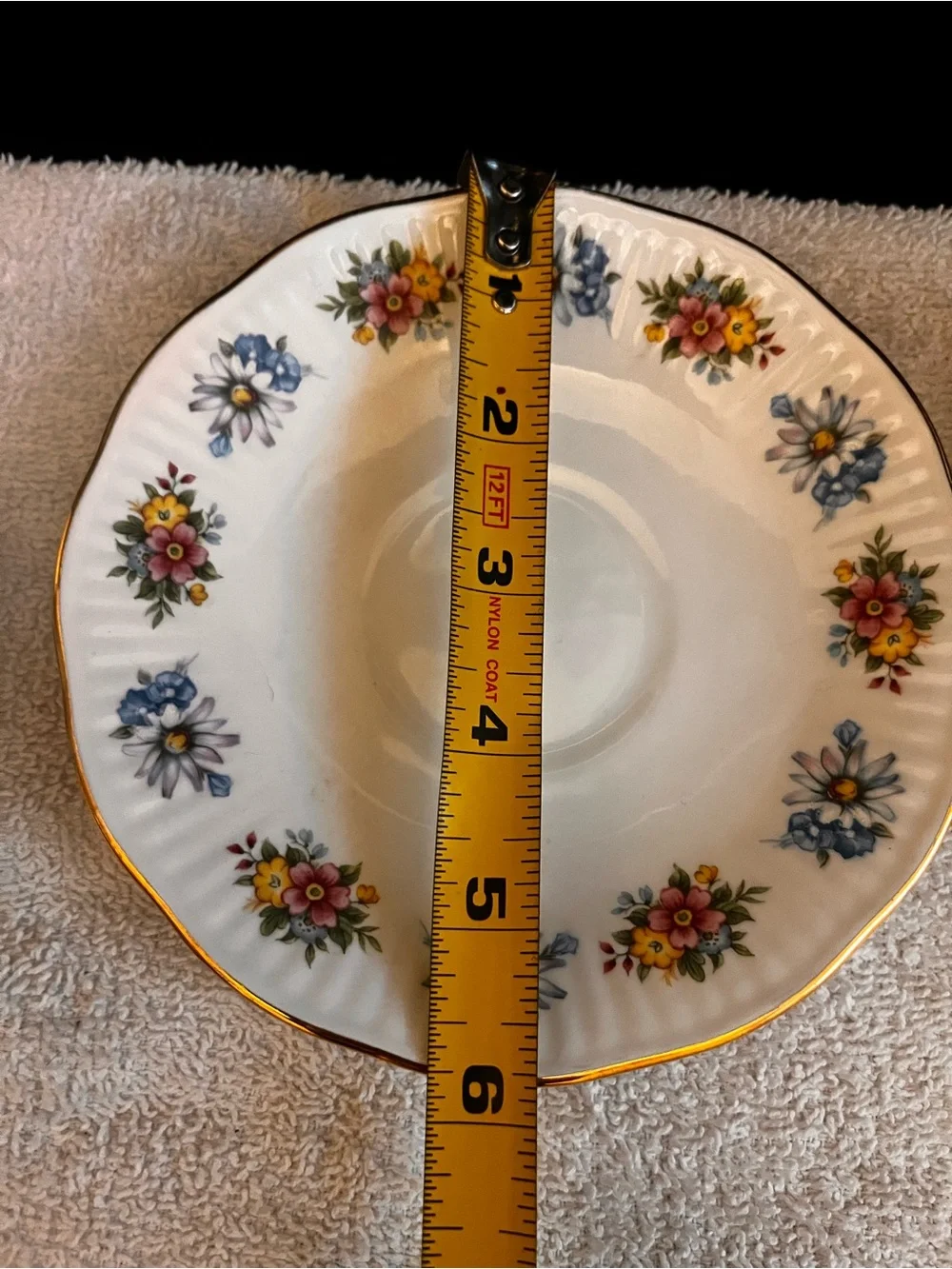 Classic Floral Bone China Teacup and Saucer - White with Multicolor Flowers